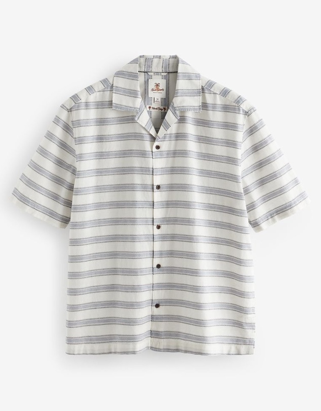 NEXT - Textured Stripe Short Sleeve Shirt With Cuban Collar