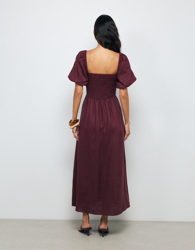 Revibe - Repaired AERE Olana Shirred Linen Midi Dress - AU 12