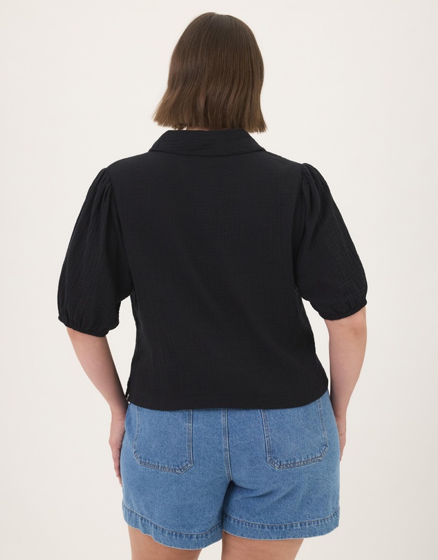 Atmos&Here Curvy - Crinkle Cotton Puff Short Sleeve Top