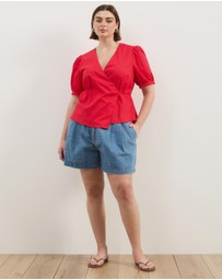 Atmos&Here Curvy - Nora Puff Sleeve Wrap Shirt