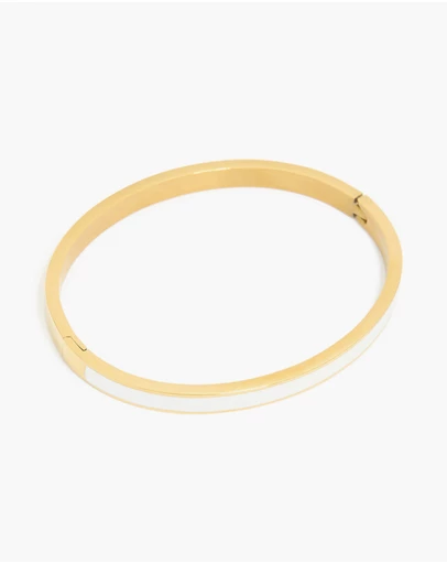 Lovisa - Waterproof Gold Plated Stainless Steel Thick White Enamel Thick Hinged Bangle