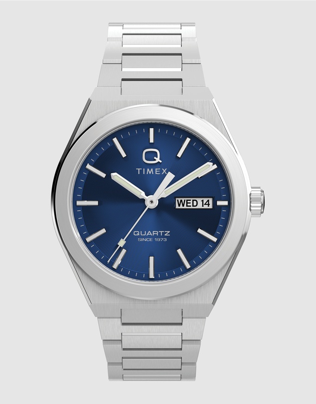 TIMEX - Q Timex® Continental Day and Date 39mm Stainless Steel Bracelet Watch
