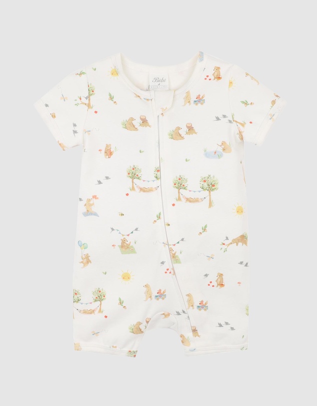 Bebe by Minihaha - Bear Organic Short Sleeve Zipsuit - Babies