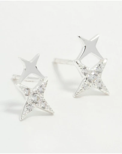 Lovisa - Sterling Silver Cubic Zirconia Double Star Stud Earrings