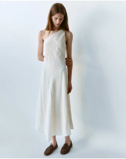 M.N.G - Asymmetric Textured Checkered Dress