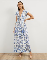 Atmos&Here - Anna Tie Front Linen Blend Maxi Dress
