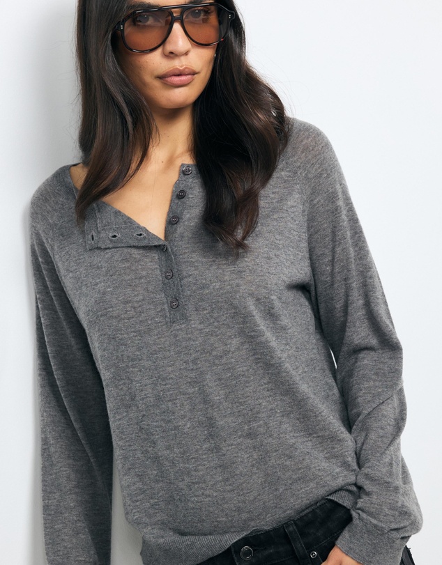 AERE - Asha Semi-Sheer Merino Wool Henley Top