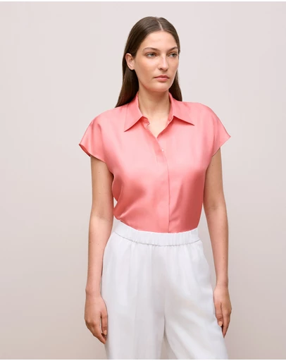 Trenery - Silk Twill Cap Sleeve Shirt in Pink Peony