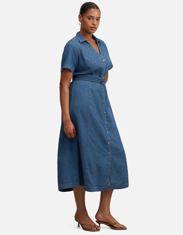 Forever New Curve - Josephine Curve Short Sleeves Denim Dress