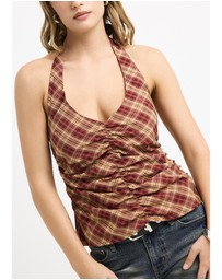 Insight - Kiera Ruched Check Halter Top