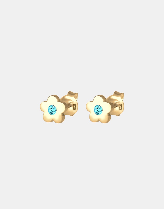 Elli Jewelry - Children's Blue Flower Crystal Stud Earrings in Gold-Plated 925 Silver
