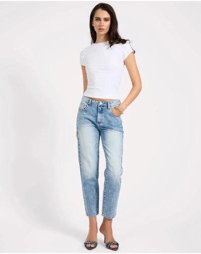 ONE TEASPOON - Slims High Waist Cropped Slim Fit Denim Jeans - Sunset Blue