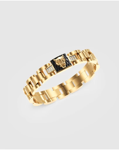 GUESS - GUESS Mens Gold-Tone Panther Flat Bracelet