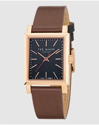 Ted Baker - Jaareth Rose Gold-Tone Black Brown Leather Watch