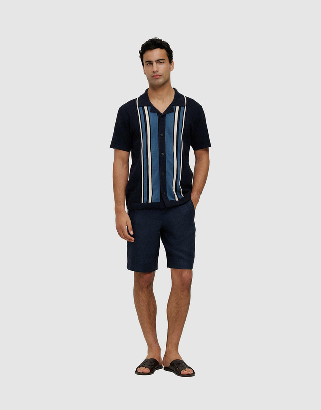 Trenery - Cotton Linen Stripe Knit Shirt