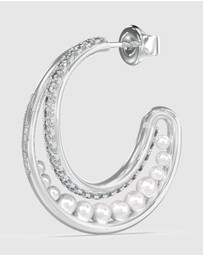 GUESS - Silver-Tone Tiny Pearly Hoop Earrings