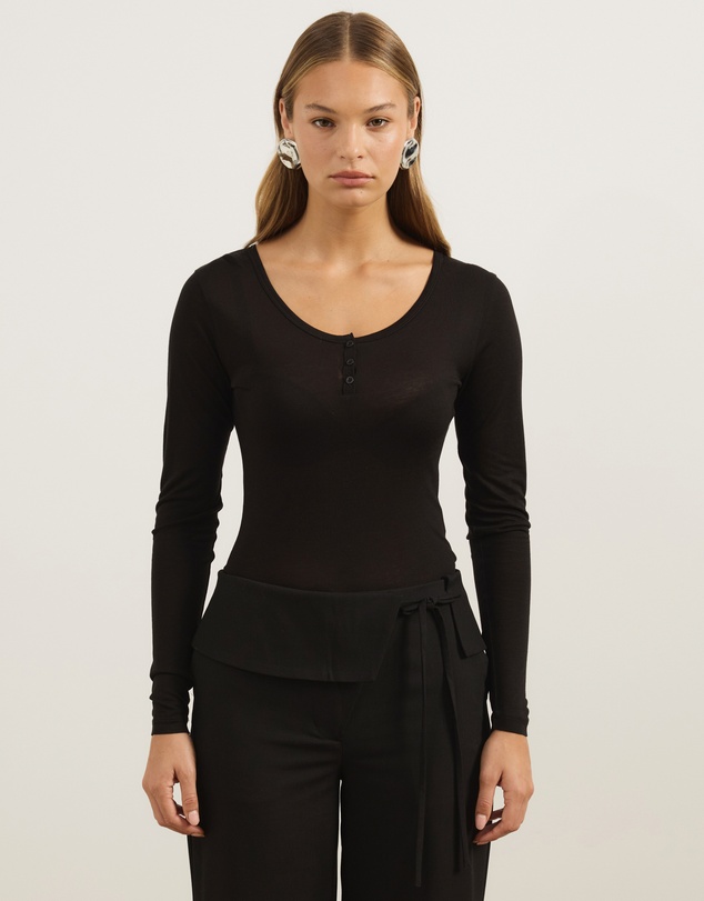Atmos&Here - Wool Blend Henley Long Sleeve Top