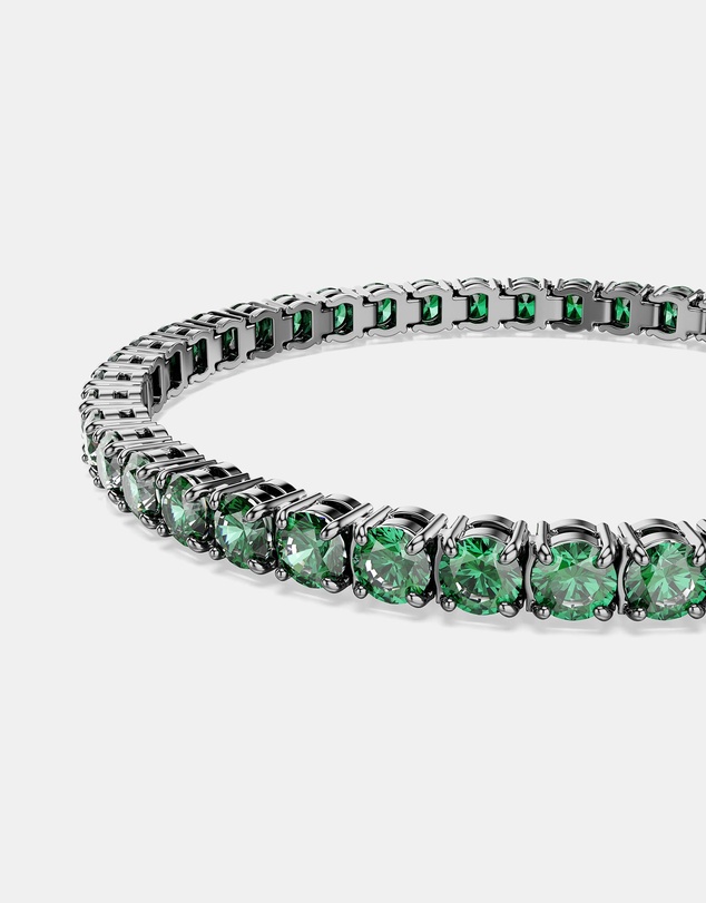 Swarovski - Matrix Tennis bracelet, Round cut, Green, Ruthenium plated
