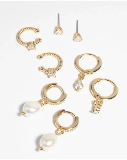Lovisa - Gold Plated Freshwater Pearl Earring 4-Pack