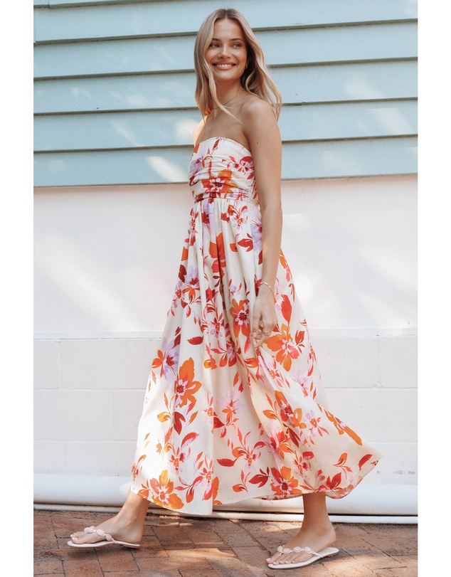 Petal & Pup - Kayt Strapless Dress - Orange Pink Floral