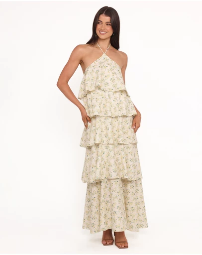 Petal & Pup - Darlia Halterneck Maxi Dress - Yellow Floral