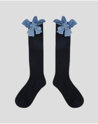 High Heel Jungle - Denim Flower Tall Socks