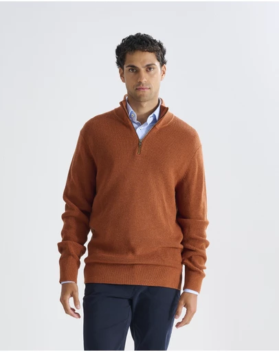 3 Wise Men - 3 Wise Men Frost Zip Neck Wool Blend Knit - Deep Navy