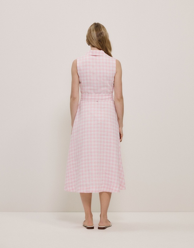 Trenery - Gingham Linen Sleeveless Shirt Dress in Blossom Pink