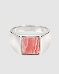 Kuzzoi - ICONIC EXCLUSIVE - Ring Male Signet Orange Rhodochrosit 925 Sterling Silver