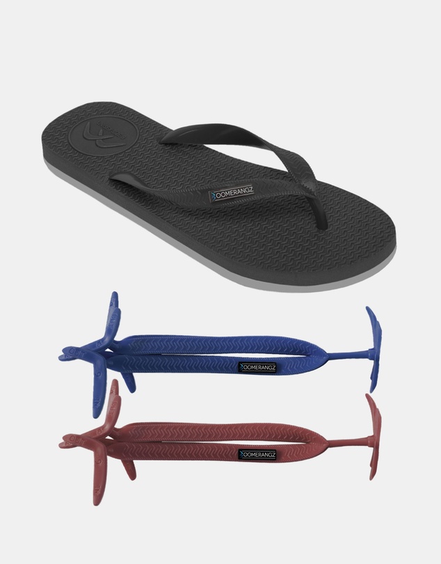 Boomerangz Footwear - Men's Black/Grey Thongs with arch support and 2 x interchangeable straps