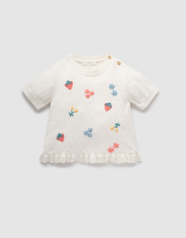 Purebaby - Embroidered Flower Jumper- Kids-Babies