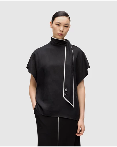 Karl Lagerfeld - Linen Blend Pipelined Blouse