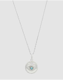 Georgini - Georgini Opal Glow Blue Created Opal Evil Eye Silver Medallion