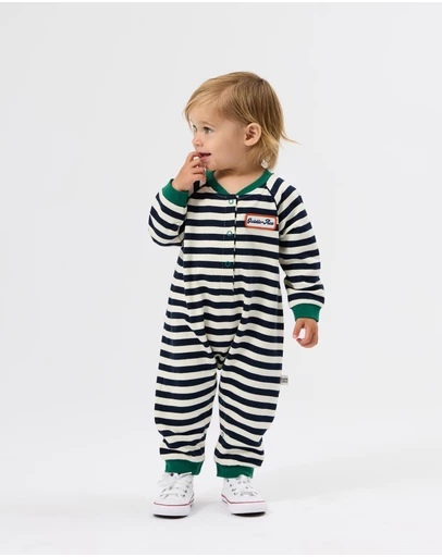 Goldie + Ace - Stripe Terry Logo Romper - ICONIC EXCLUSIVE - Babies