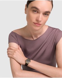 Furla - Easy Shape Yellow Gold-Tone Black Leather Strap Watch