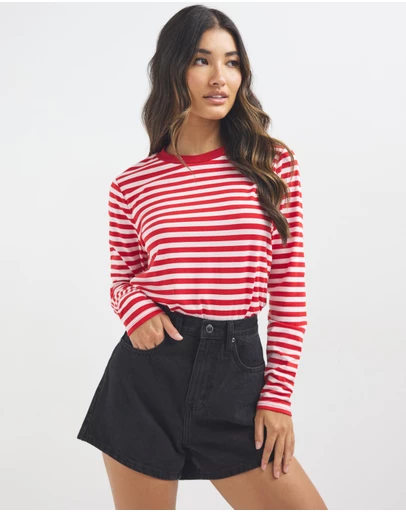 Dazie - Melrose Long Sleeve Stripe Boyfriend Tee