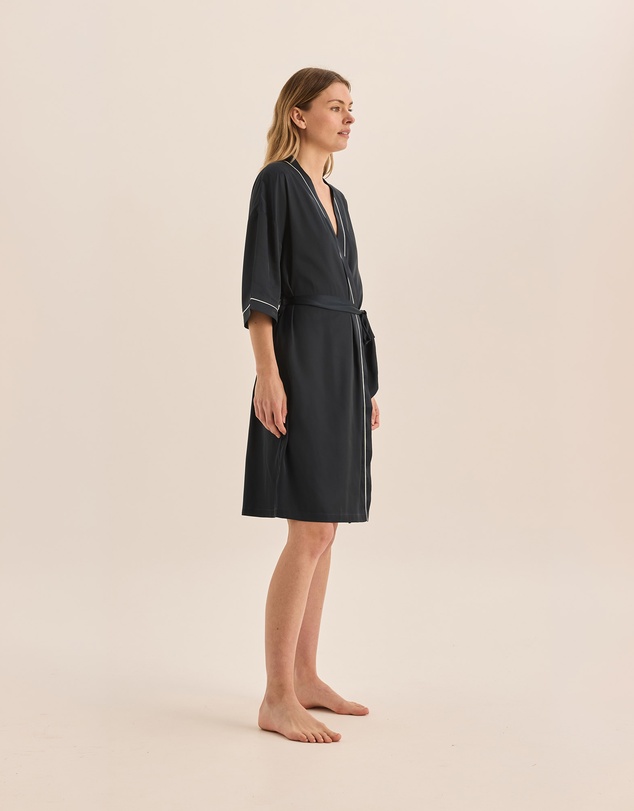 Gingerlilly - Lacey Navy Satin Robe