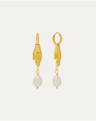Ottoman Hands - Angelica Hand and Pearl Huggie Earrings