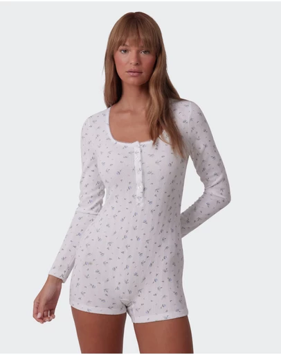 Bras N Things - Polly Long Sleeve Romper - Print Ditsy Floral
