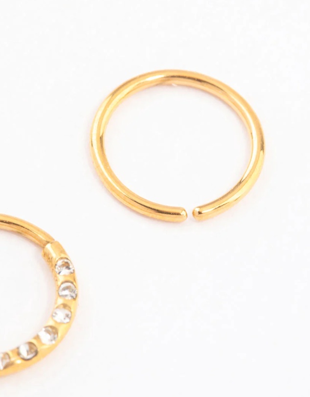 Lovisa - Gold Plated Titanium Cubic Zirconia Textured Nose Ring Pack