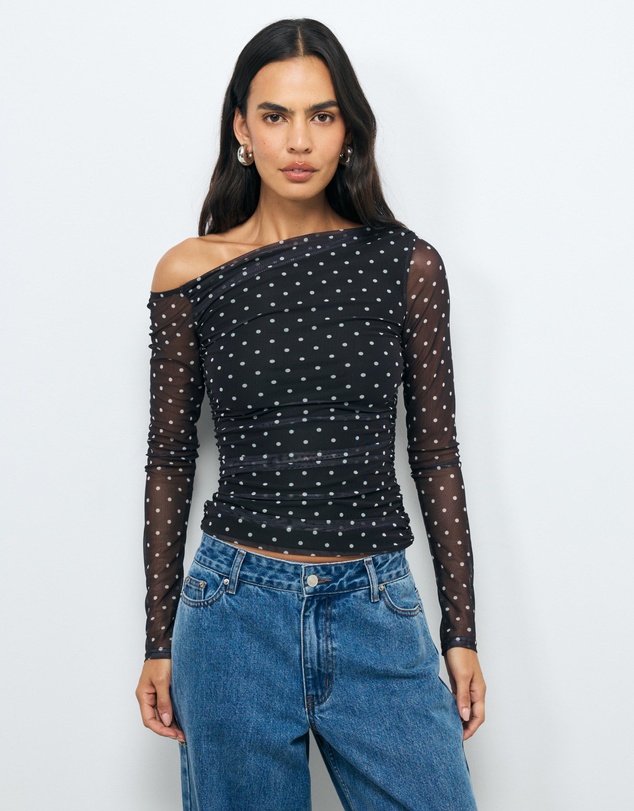AERE - Chloe Off Shoulder Mesh Top
