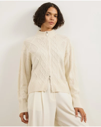 Atmos&Here - Evie Two-Way Zip Cable Knit Cardigan