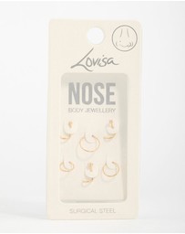 Lovisa - Gold Plated Surgical Steel Cubic Zirconia Nose Stud & Rings 6-Pack