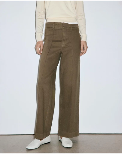 M.N.G - High-Waisted Wide Leg Jeans with Stitching