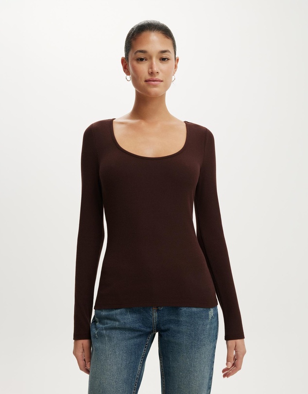 Cotton On - Scoop Neck Rib Long Sleeve Top