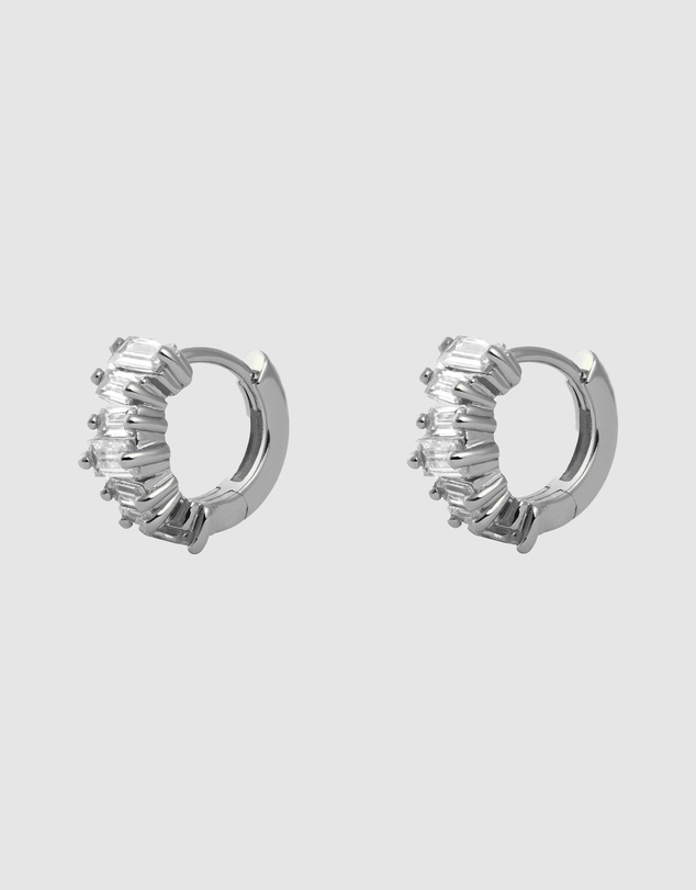 Wanderlust + Co - Jagged Baguette Silver 8mm Baby Huggie Earrings