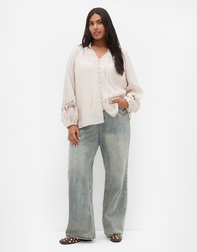 City Chic - Plus size Sofia Lace Trim Detail Shirt - cream