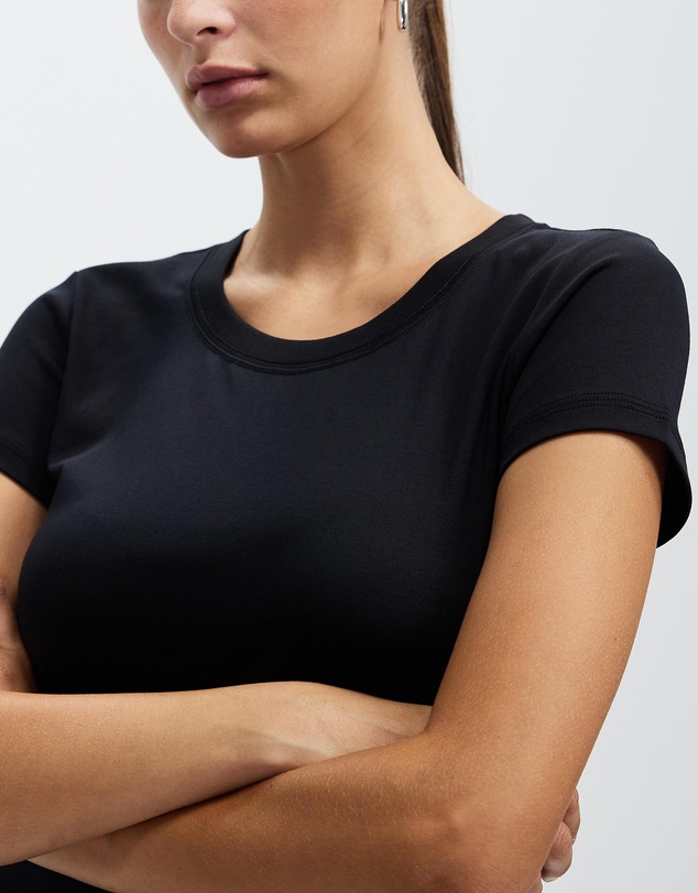 Honey and Beau -  jersey slim fit top with cap sleeves in black