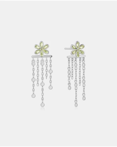 Ania Haie - Silver Floral Tassel Drop Stud Earrings