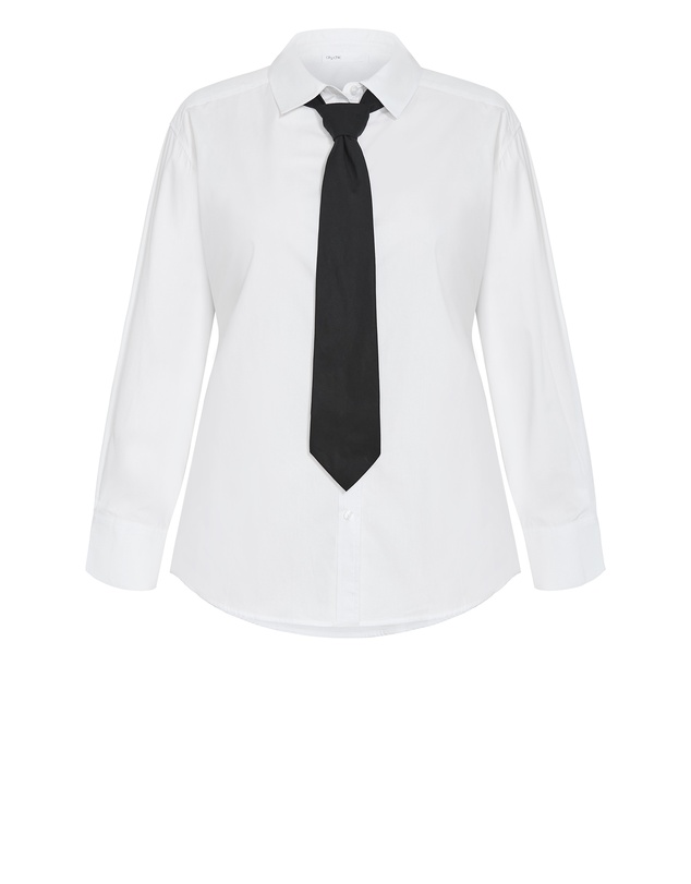 City Chic - Plus size Neck Tie Cotton Shirt - ivory